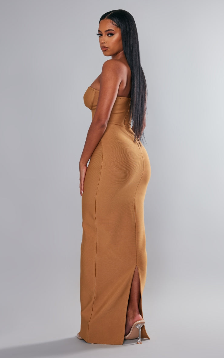 White Bandage Corset Split Back Maxi Dress