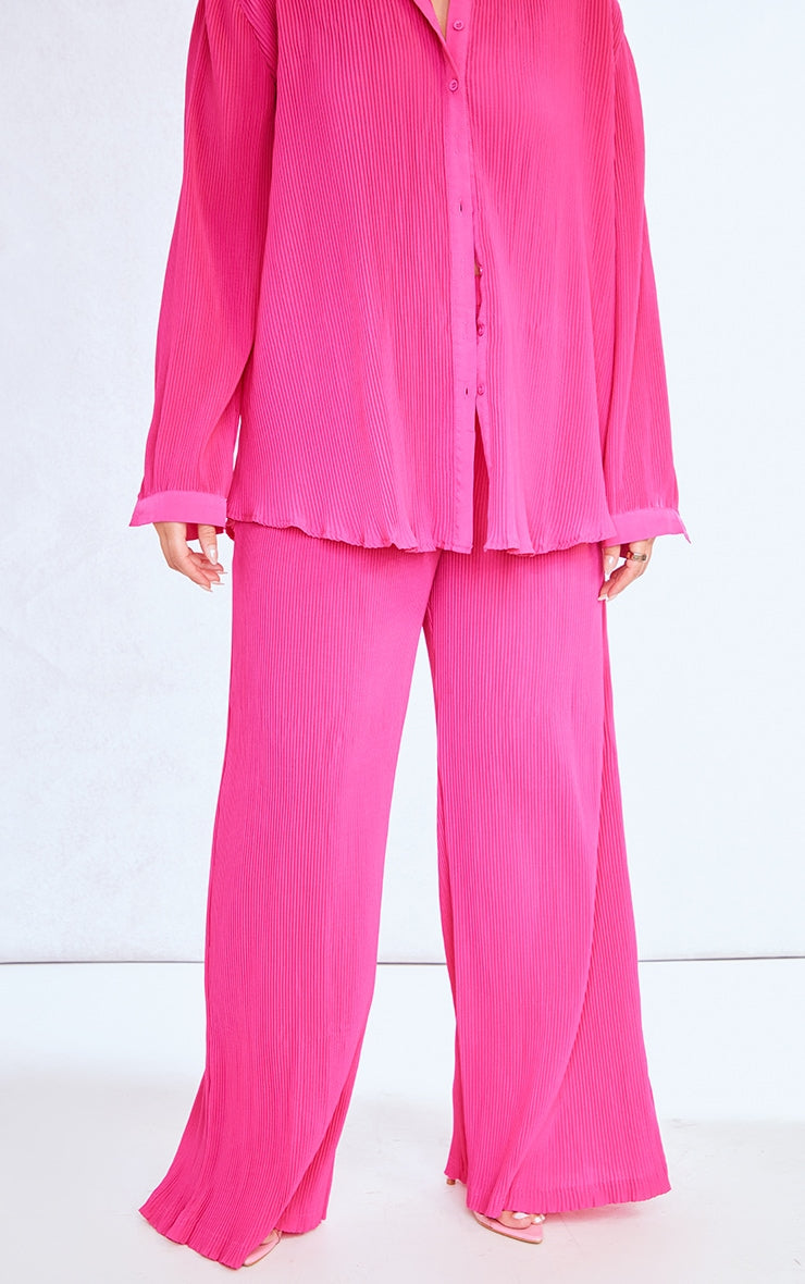 Plus Chocolate Plisse High Waisted Wide Leg  Pants