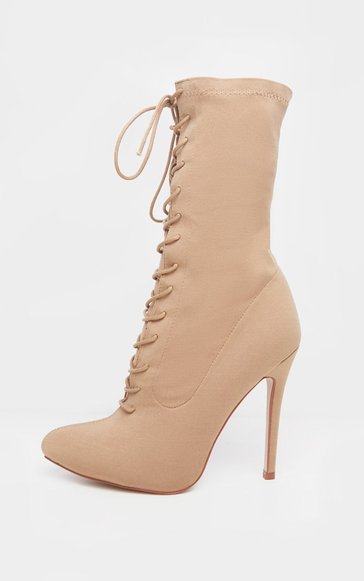Mazy Nude Lace Up Sock Boots