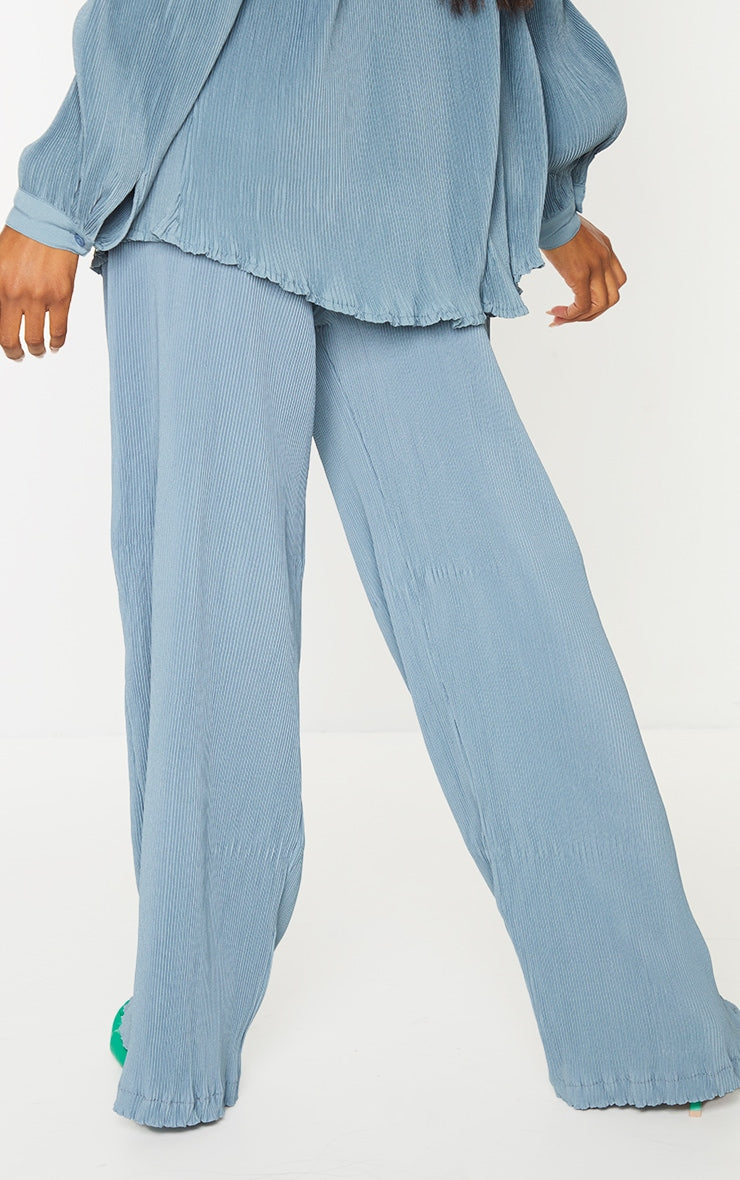 Light Grey Plisse High Waisted Wide Leg Pants