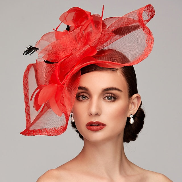 Flowers Feather Headpiece Kentucky Derby Hat