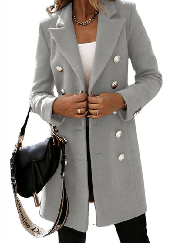 Long sleeve double breasted woolen coat