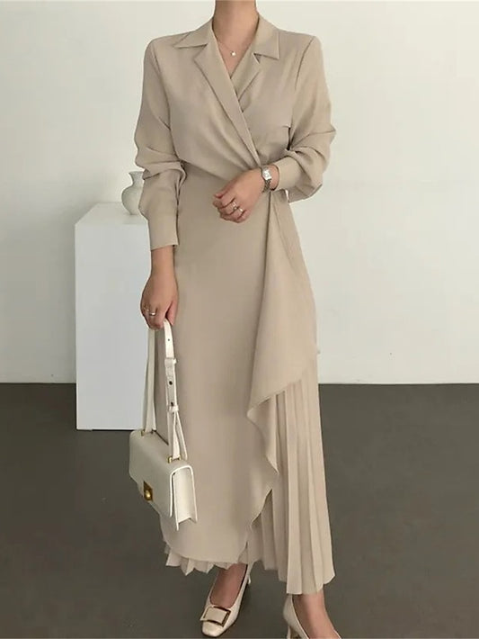 Casual Wrap Pleated Long Dress